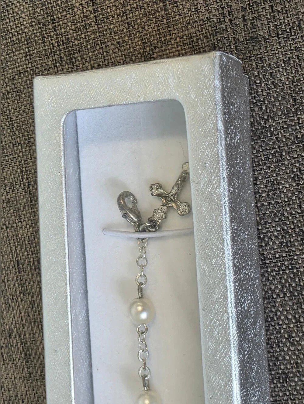 Pearl Bead Rosary Bracelet with Silver Cross Charm - NIP